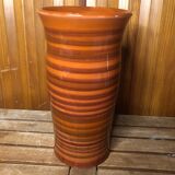 Old soulaines vase france ceramic brown & orange vintage #a393