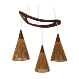 Teakwood and raffia bast cascading lamp by Rispal