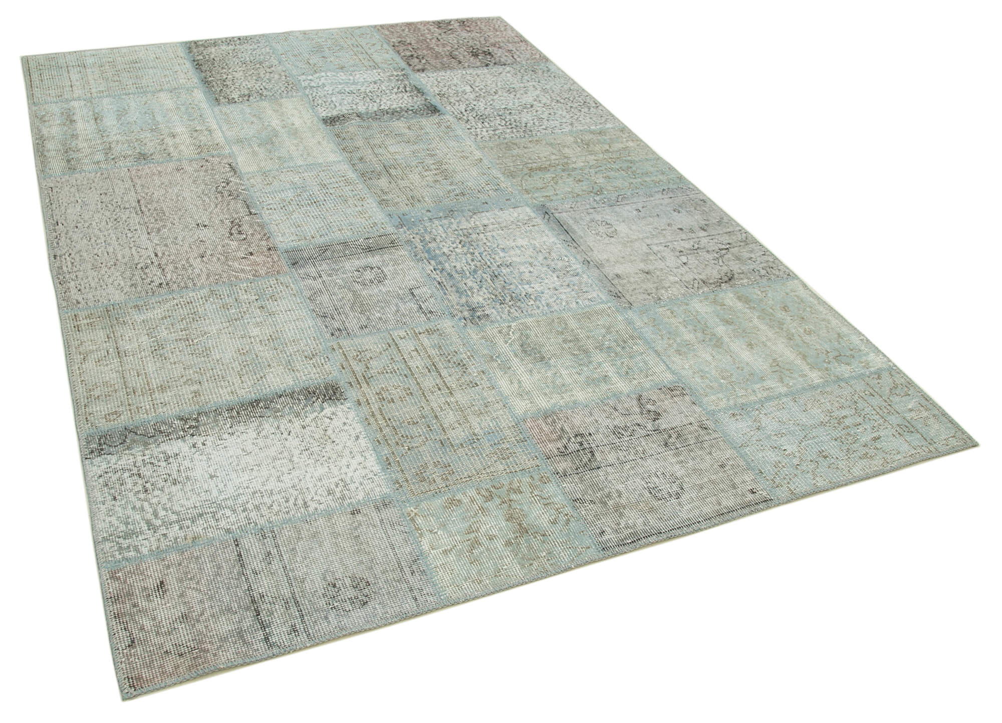 Hand-Knotted Anatolian Contemporary 170 cm x 240 cm Blue Patchwork Rug