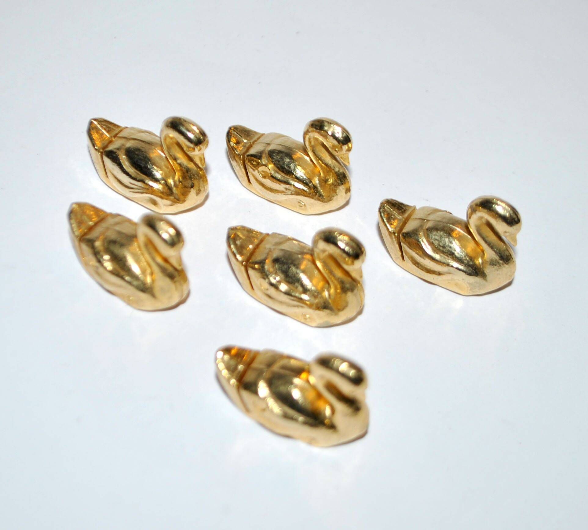 Table decoration set: 6 vintage swan place card holders in gold-tone metal