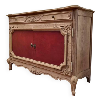Louis XV buffet in oak & leather - Sandblasted