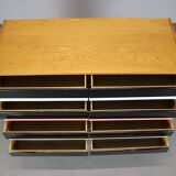 Restored 1960 chest of drawers by Jiroutek in oak with color-block drawers