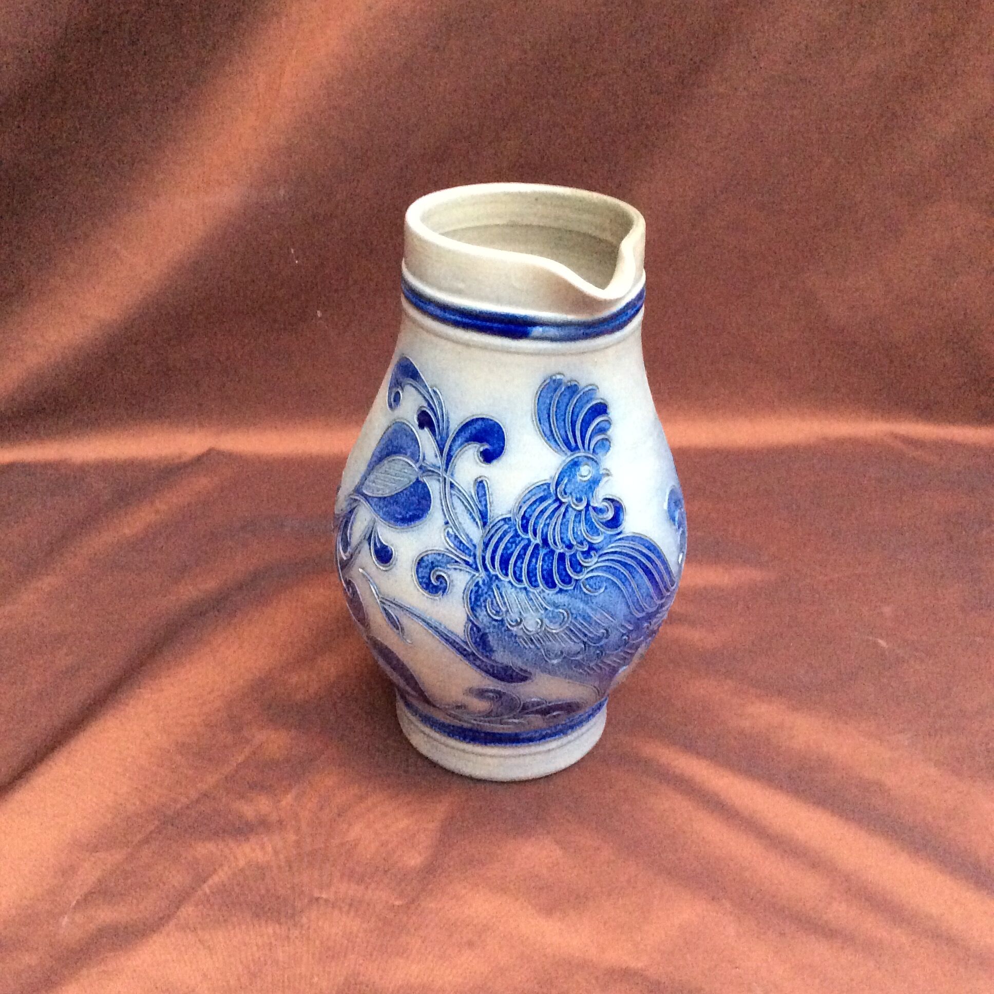 Old sandstone pitcher signed cobalt color and light gray dimension: height -22.5 cm- width -18.5