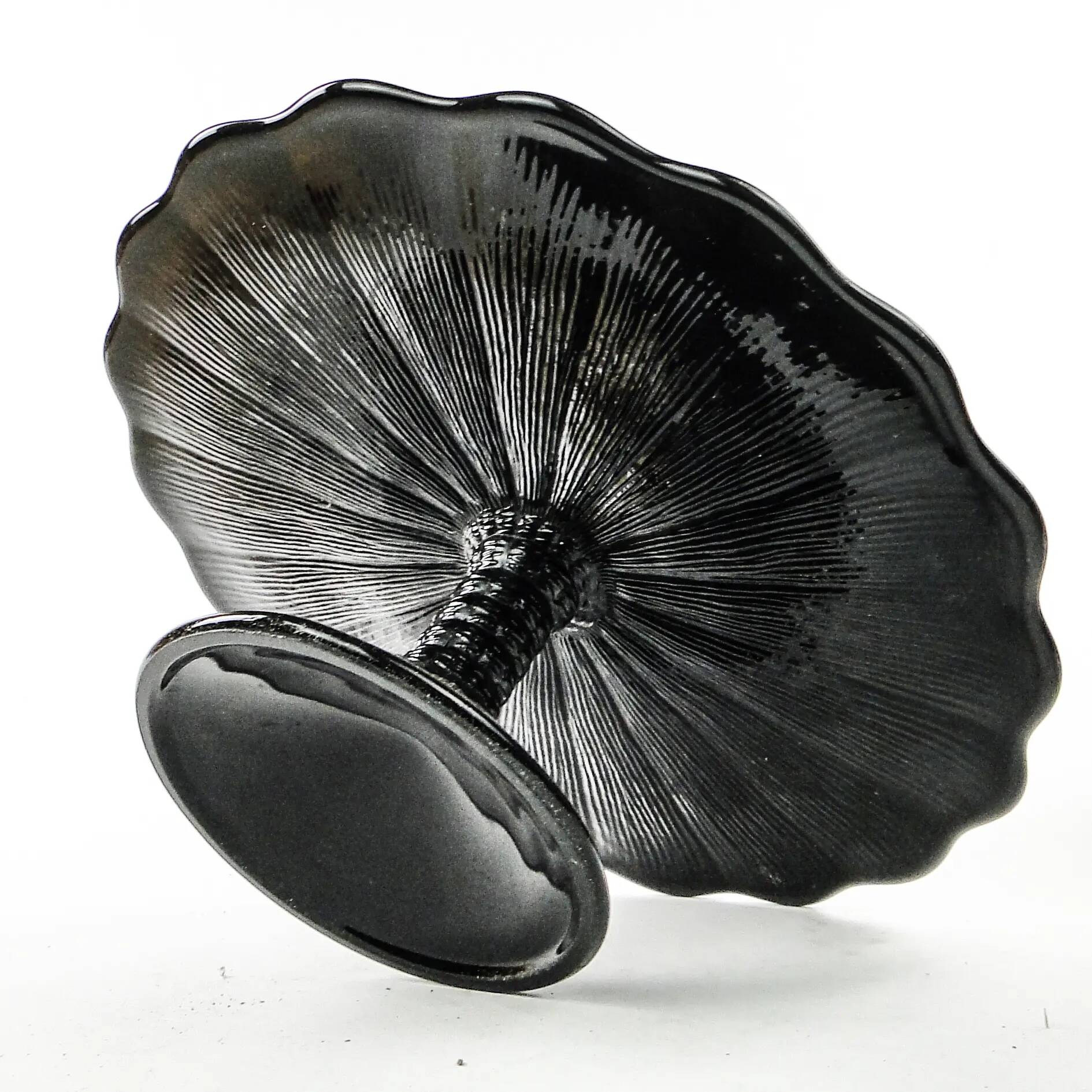 Mid-century modern cake stand, black glass, Ząbkowice, Poland, 1970s
