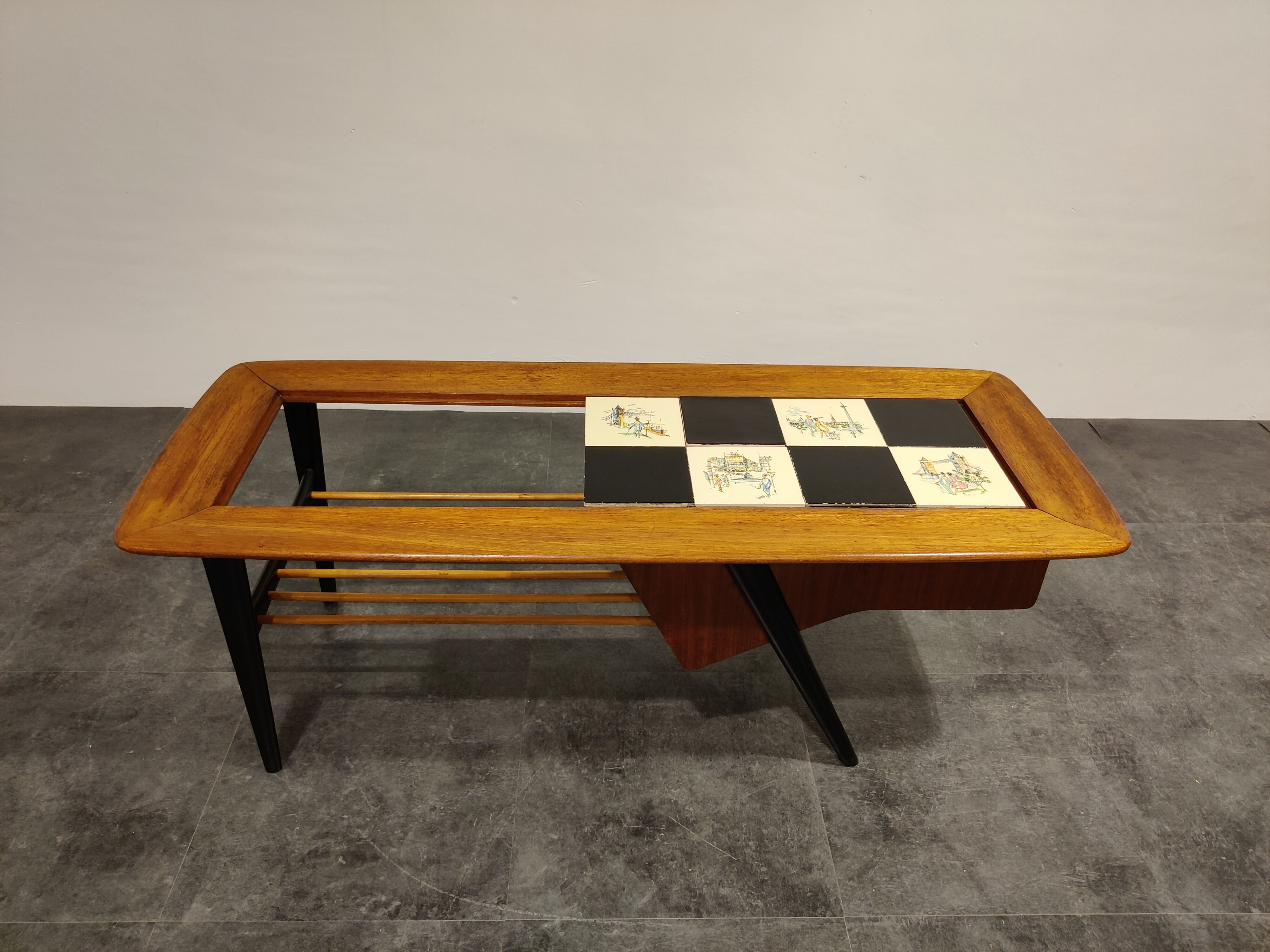 Vintage hidden bar coffee table by Alfred Hendrickx for Belfom, 1950s