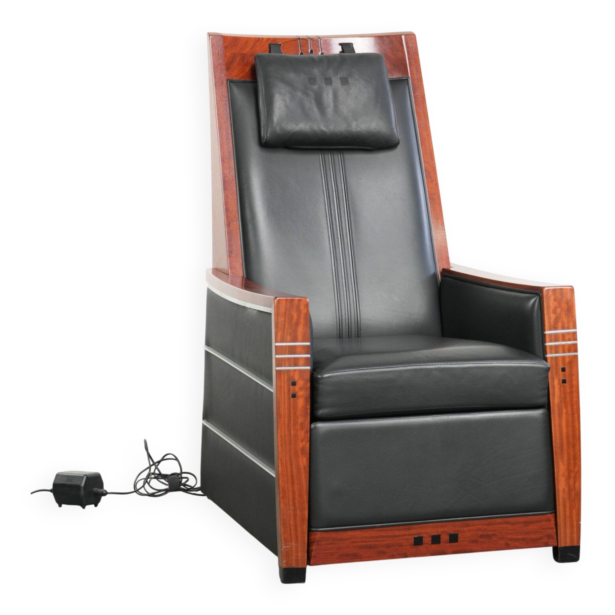 Recliner électrique réglable au design Art Déco en cuir de vache noir