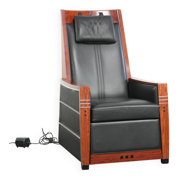 Recliner électrique réglable au design Art Déco en cuir de vache noir
