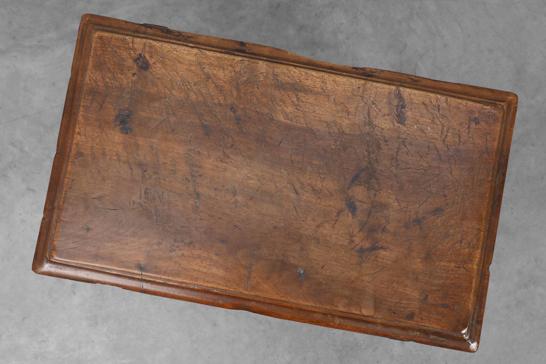 Antique Oak Side Table with Turned Legs and Stretcher Base, Spain, 17th Cen