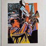Jazz Screenprint - Musicians on Saxophone and Trumpet, Atelier Images, Paris (32 x 45 cm)