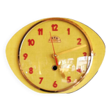 Vintage formica clock silent wall pendulum "FFR Morbier yellow red"