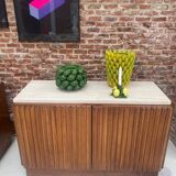 Contemporary Birch and Oak Sideboards with Travertine Top by LA Studio