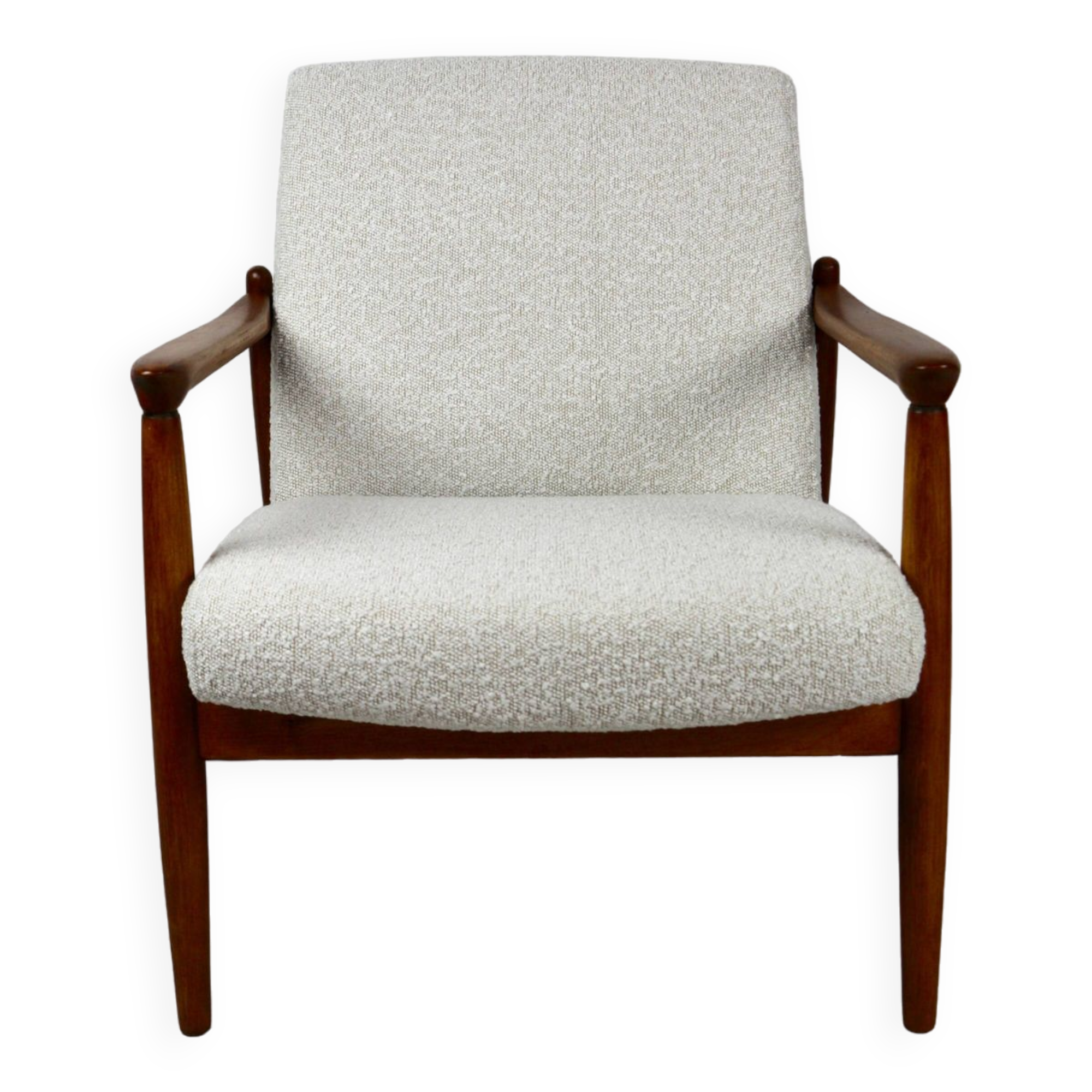 GFM-64 Brown Armchair in White Ivory Bouclé attributed to Edmund Homa, 1970s
