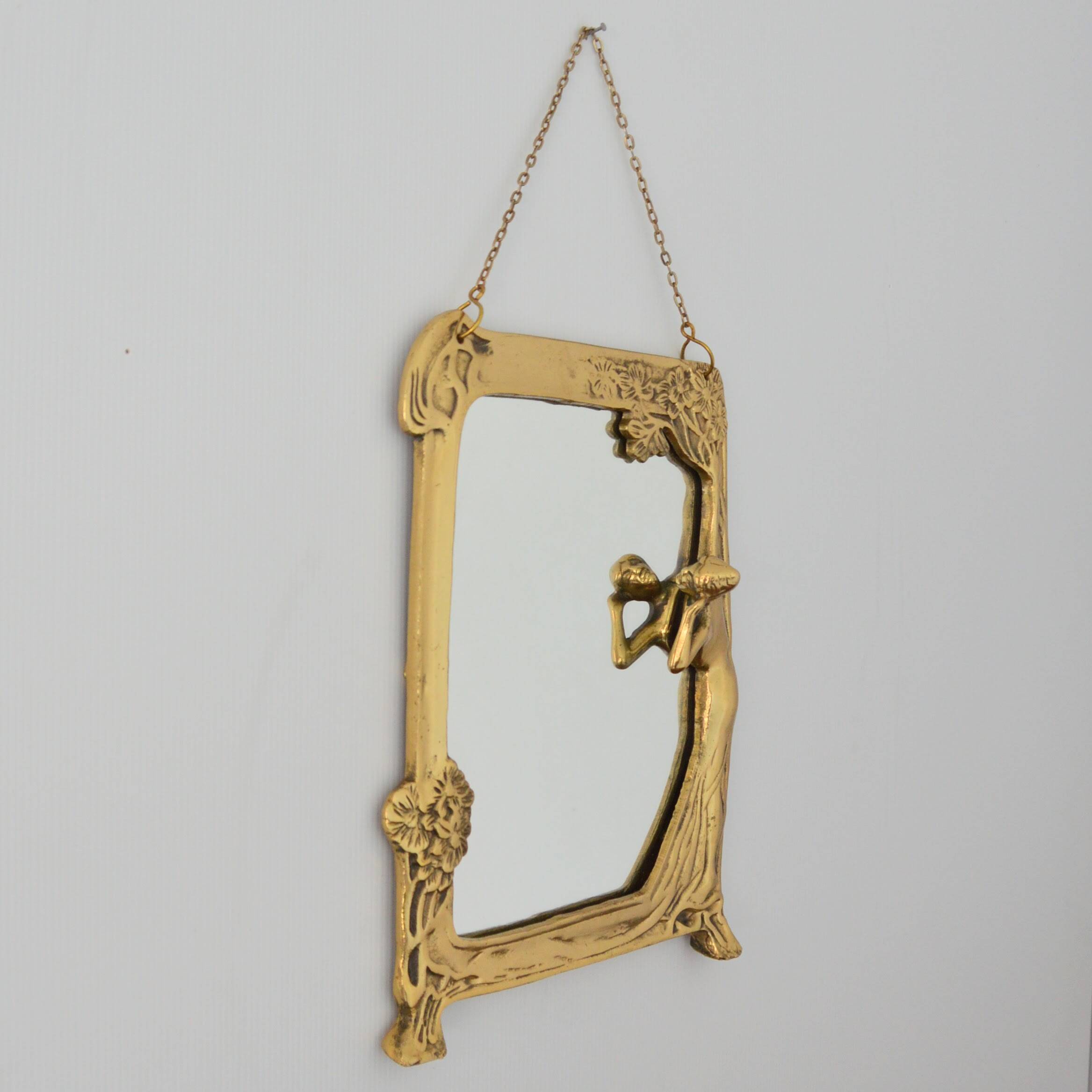 Vintage Art Nouveau Gilded Brass Wall Mirror
