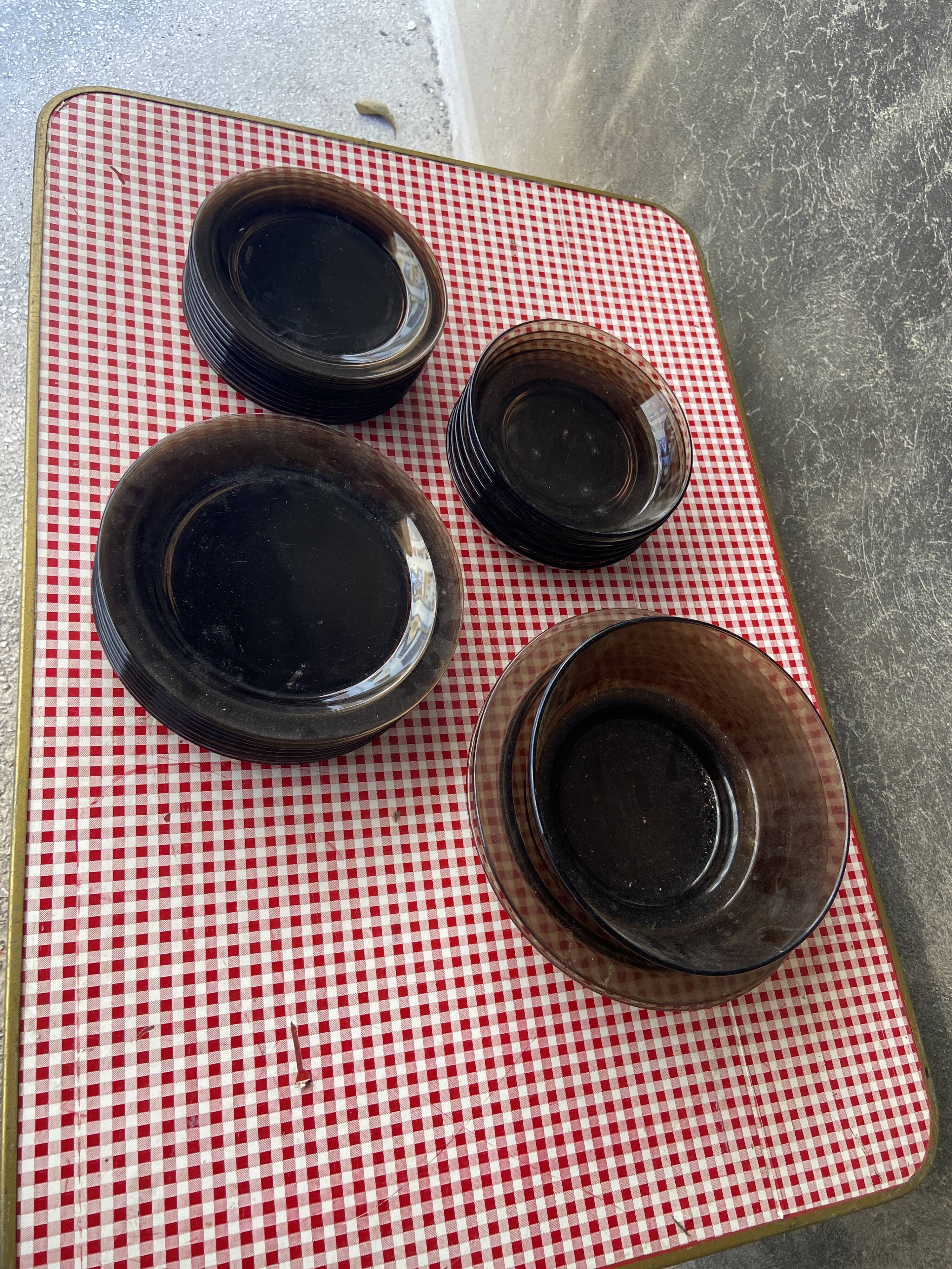 Set of smoked glass tableware 70s
