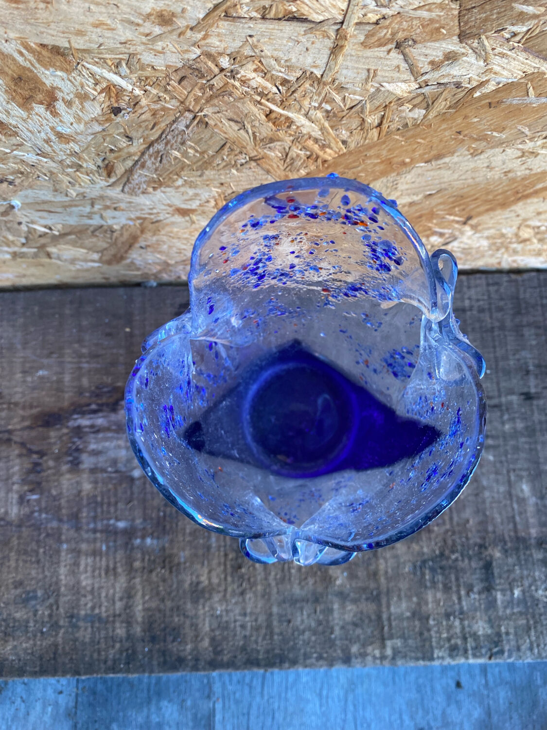 Vintage Blue & Transparent Layered Glass Inlaid Design Vase