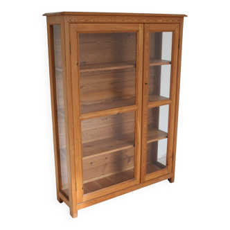 glass library natural solid wood