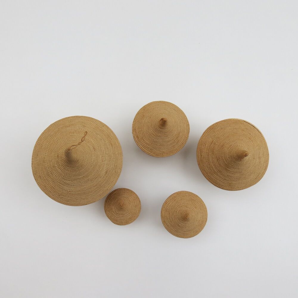 Set of 5 vintage tutsi rwanda rattan decorative lidded pots 1970s