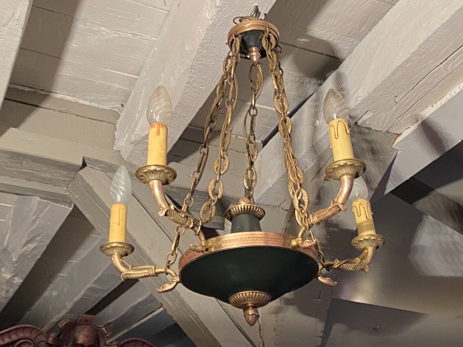 5-burner bronze and metal chandelier with double patina Empire style