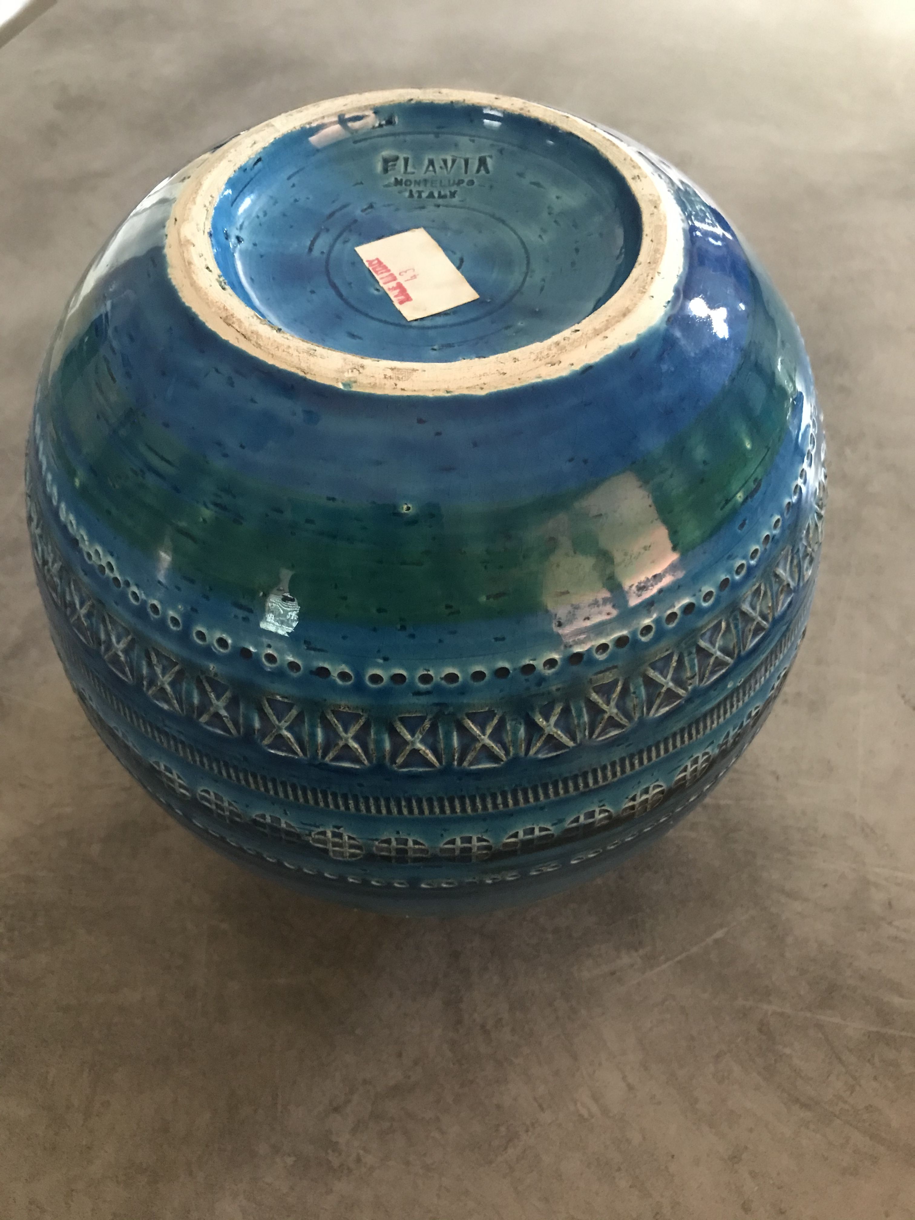 Vase ceramic blue Aldo Londi for Flavia Montelupo faïence vintage 60/70 italy