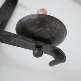 Brutalist iron mid-century french double arm wall light