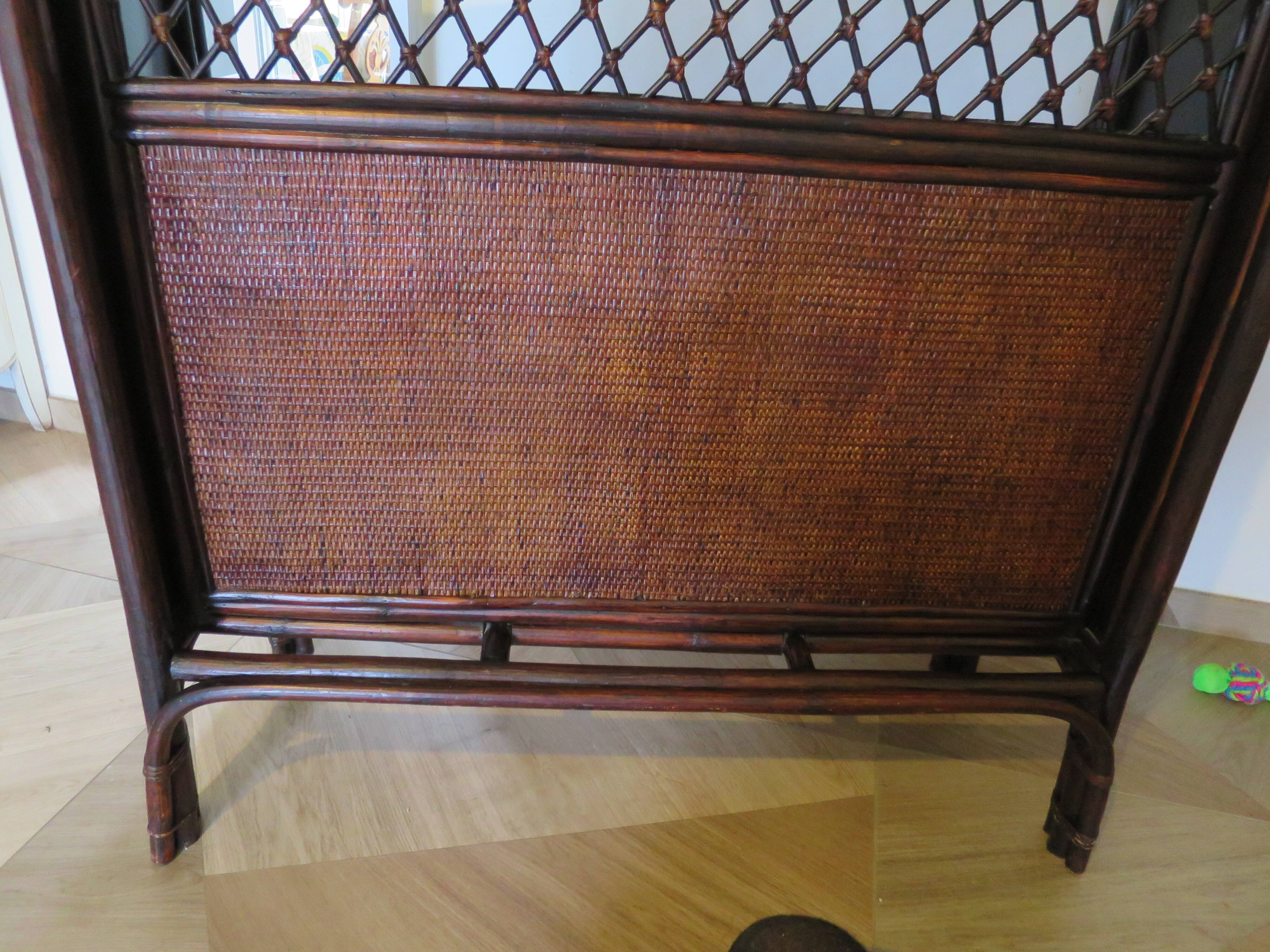 Rare vintage bar cabinet shelf wood woven rattan 80s retro