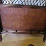 Rare vintage bar cabinet shelf wood woven rattan 80s retro
