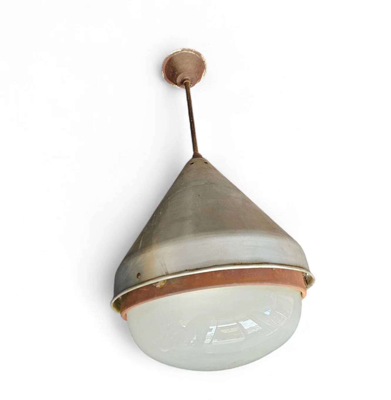 Large aluminium industrial hanging lamp 1970s height 55 cm