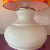 Lampe à poser Crush orange - opaline blanche et tissu vintage année 70