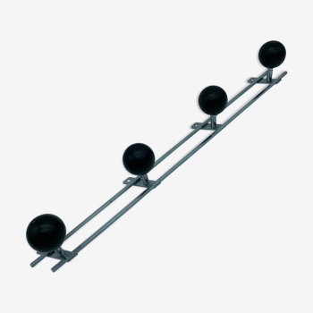 Coat holder 4 chrome steel pateres and black wooden balls