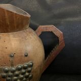 Turned wooden pitcher 17cm grape signed vintage old handmade jug