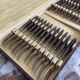 Antique dessert service 12 knives & 12 forks in brass and wood
