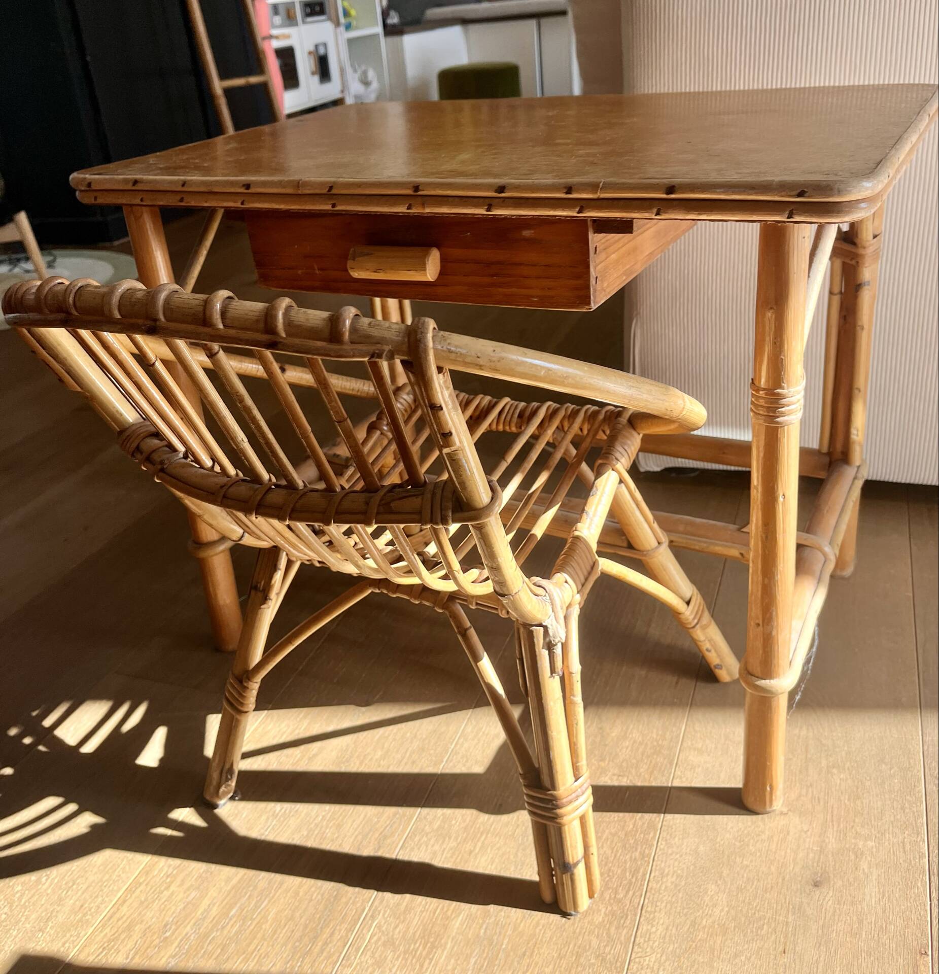 Small children's desk in rattan
