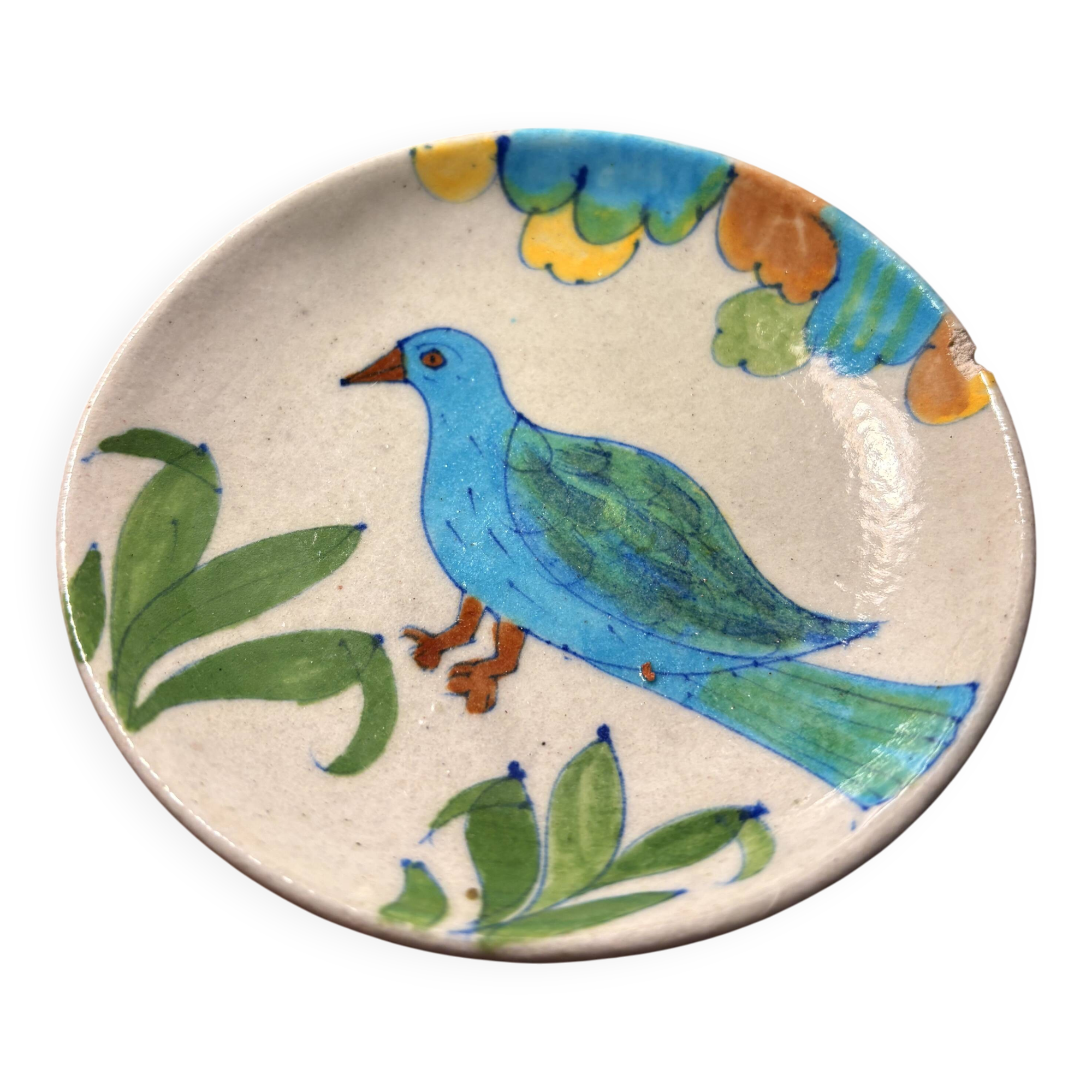 Handcrafted ceramic plate – bird design – signed