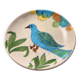 Assiette céramique artisanale – décor oiseau – signée