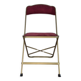 Chaise pliante en métal doré et velours rouge