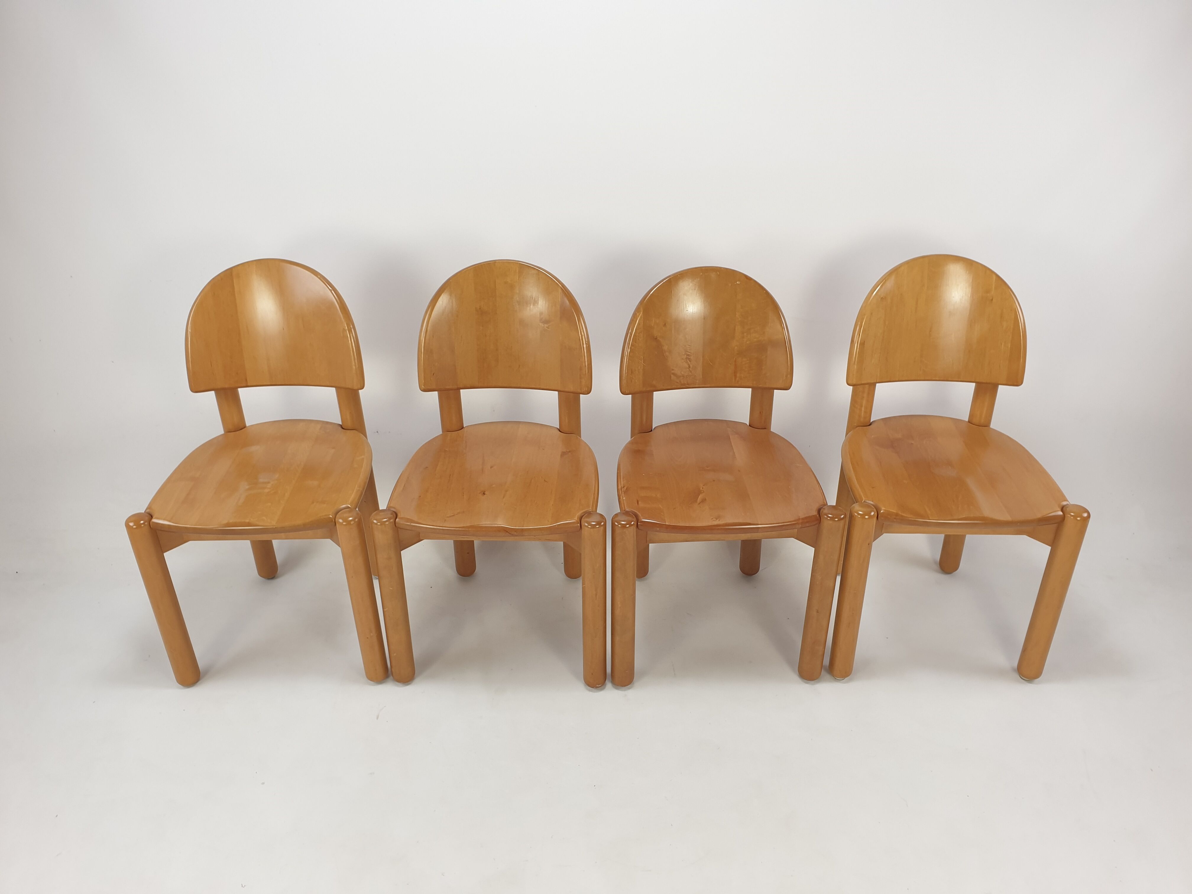 Set of 4 oak wood dining chairs, 1980s
