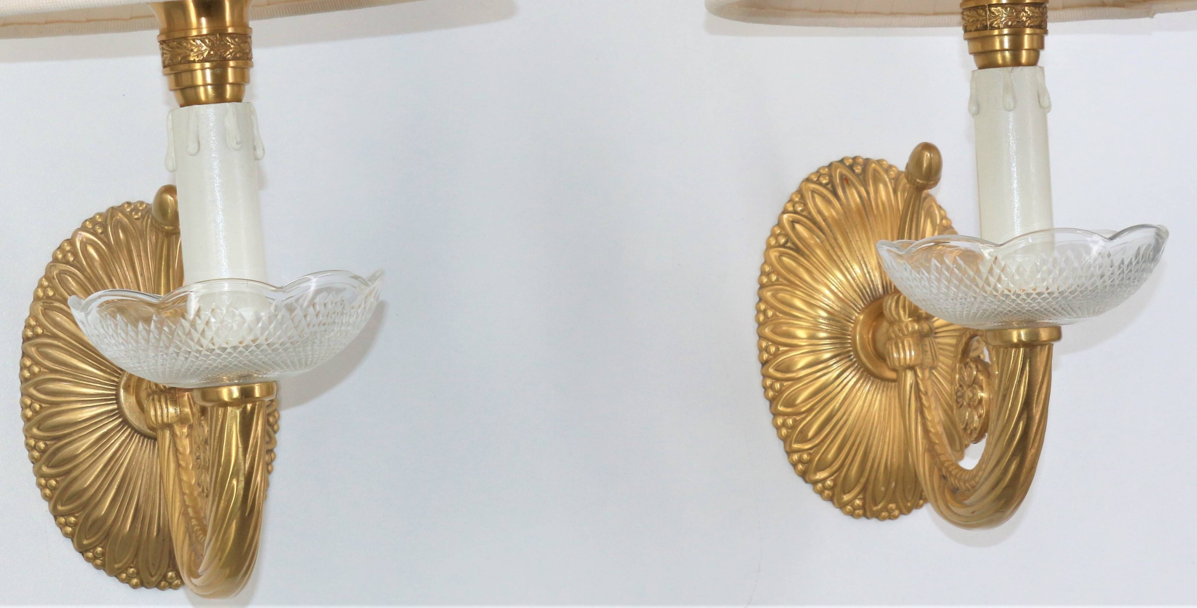 Pair of Twisted Gilt Bronze Wall Lamp & Pleated Lampshade