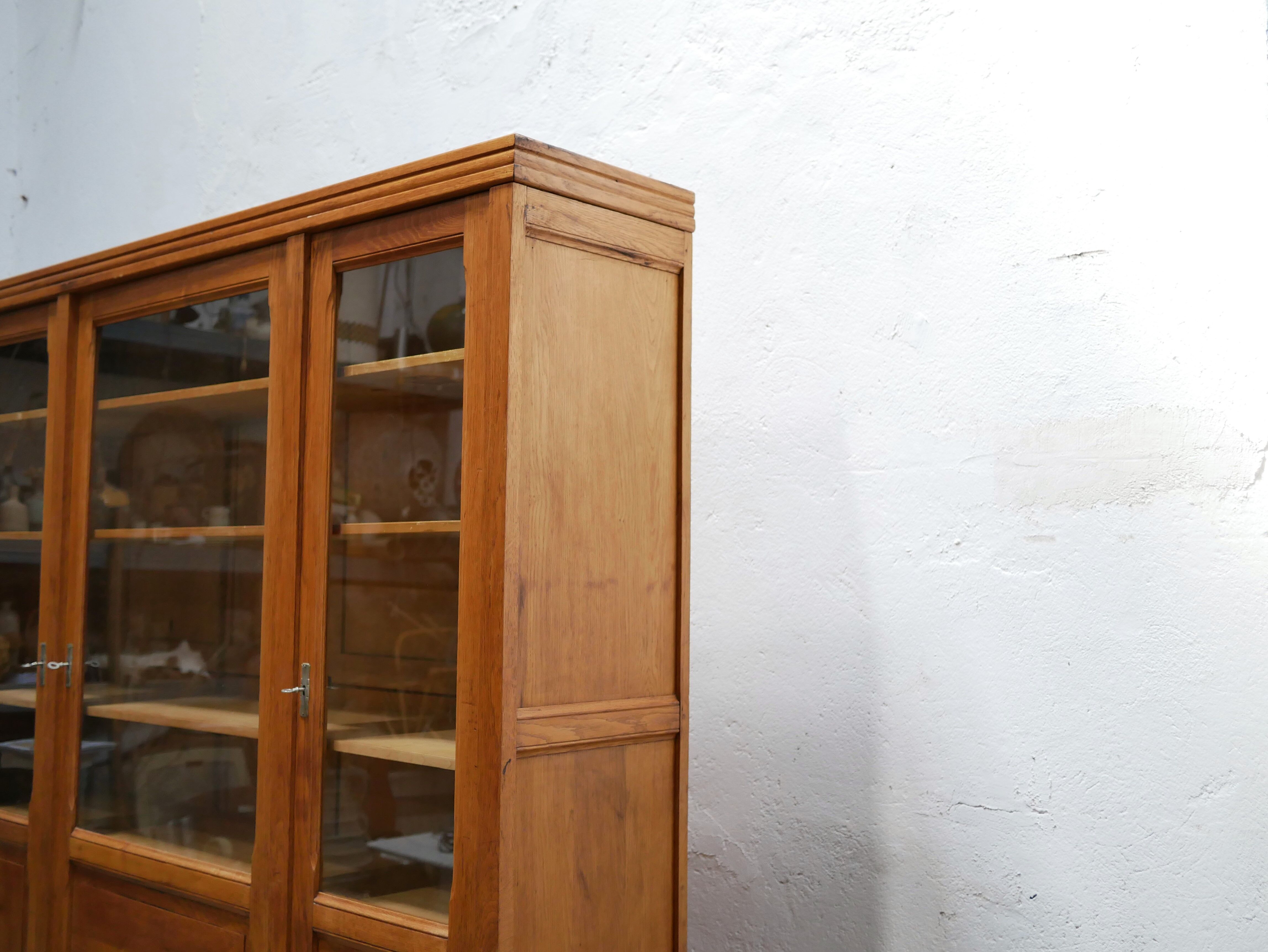 Vintage wooden glass bookcase cabinet