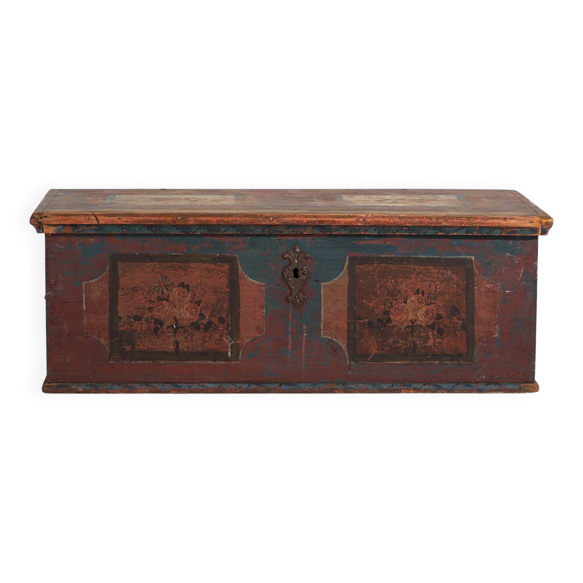Antique red trunk with floral decoration (c.1920)