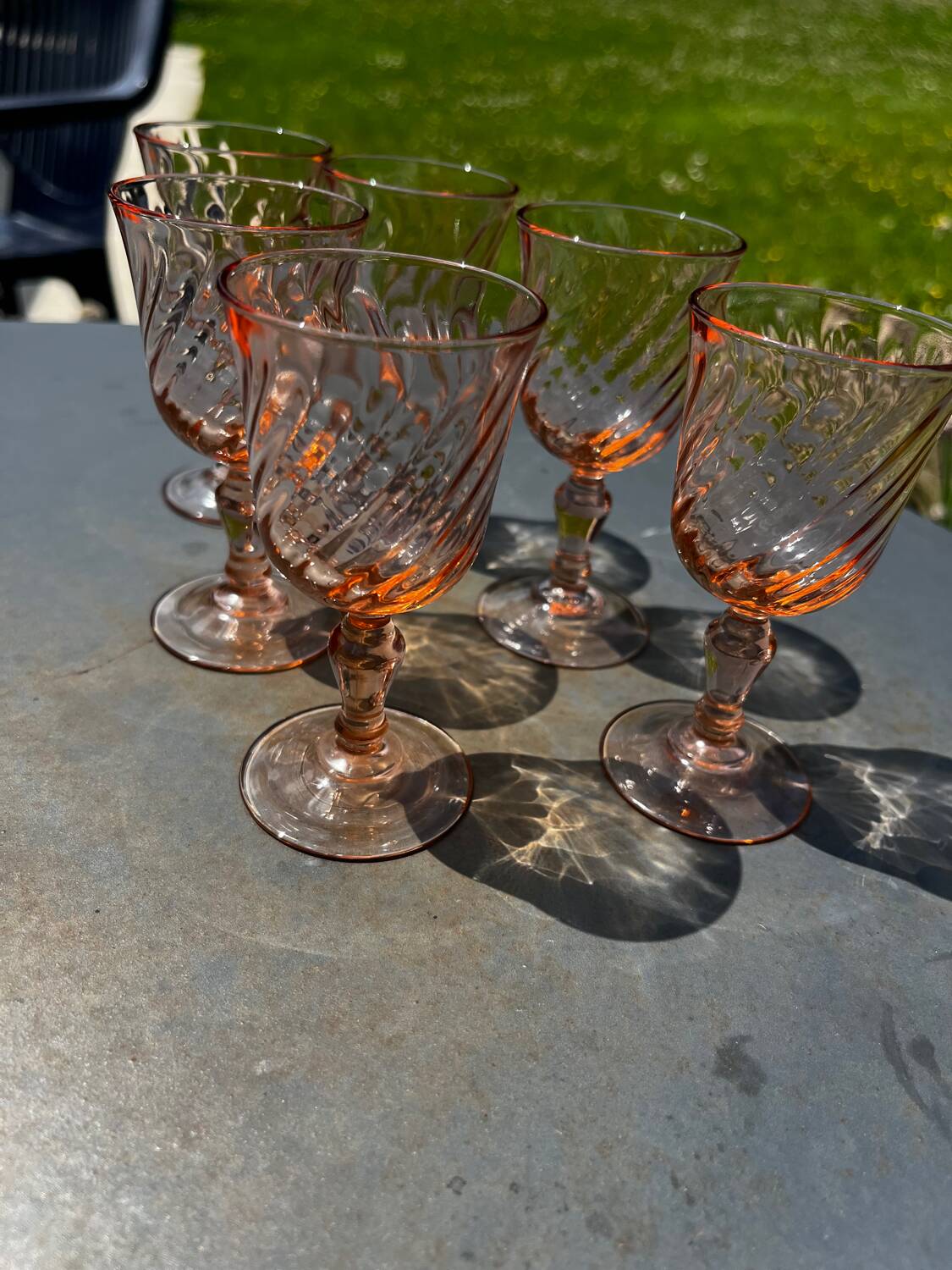 6 antique Rosaline liqueur glasses – vintage pink glass – 50s/60s