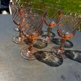 6 antique Rosaline liqueur glasses – vintage pink glass – 50s/60s