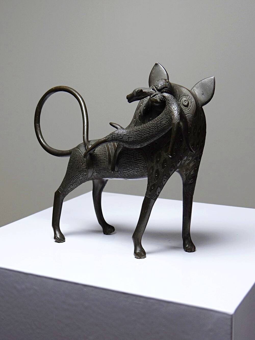 Subject, lion, hyena, Bronze beast from Benin Dahomey Cotonou vintage/antique.
