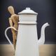 White enamelled teapot coffee maker