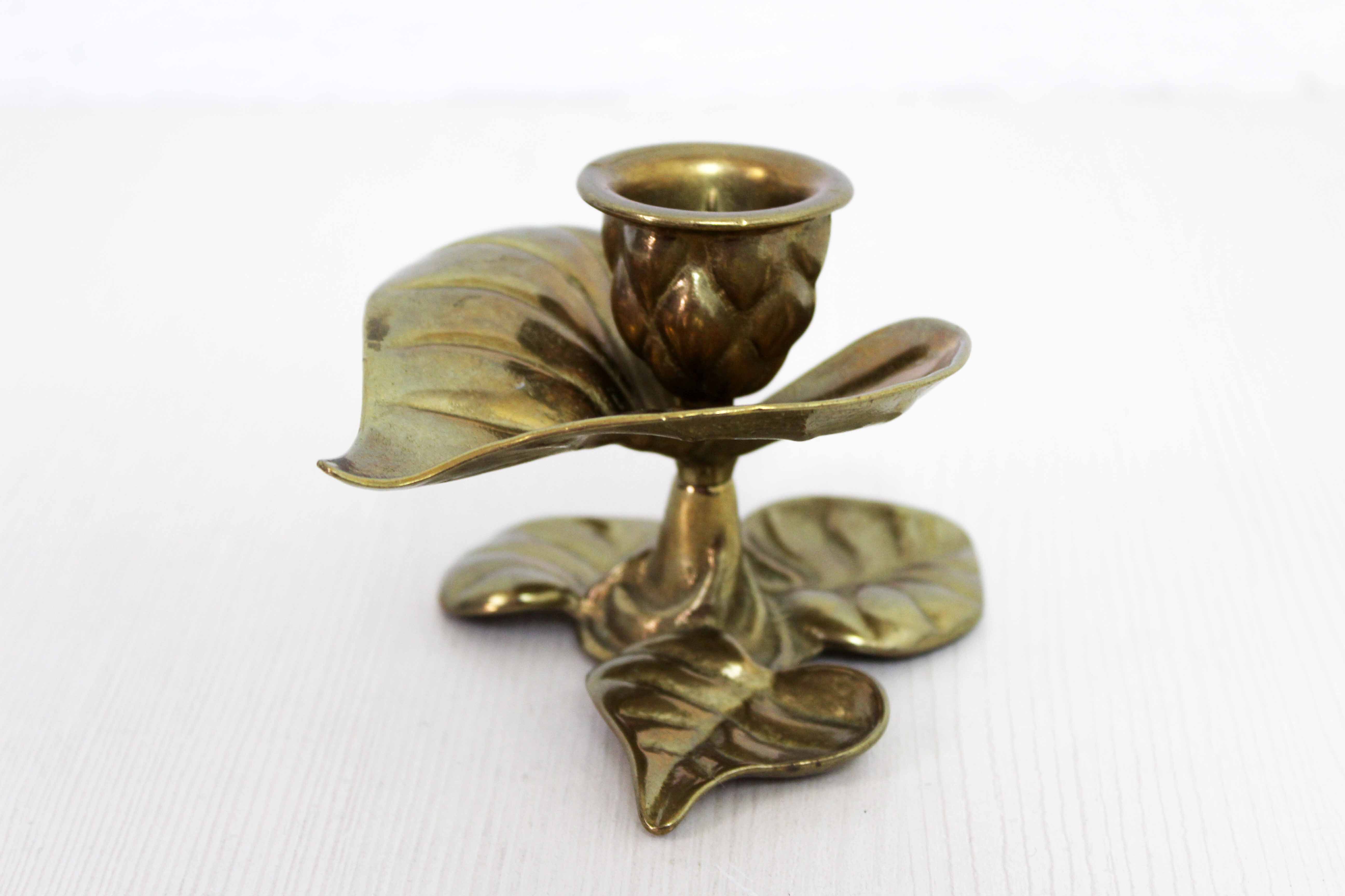 Brass leaf candle holder