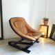 Chair Scandinavian tawny leather and curved wood