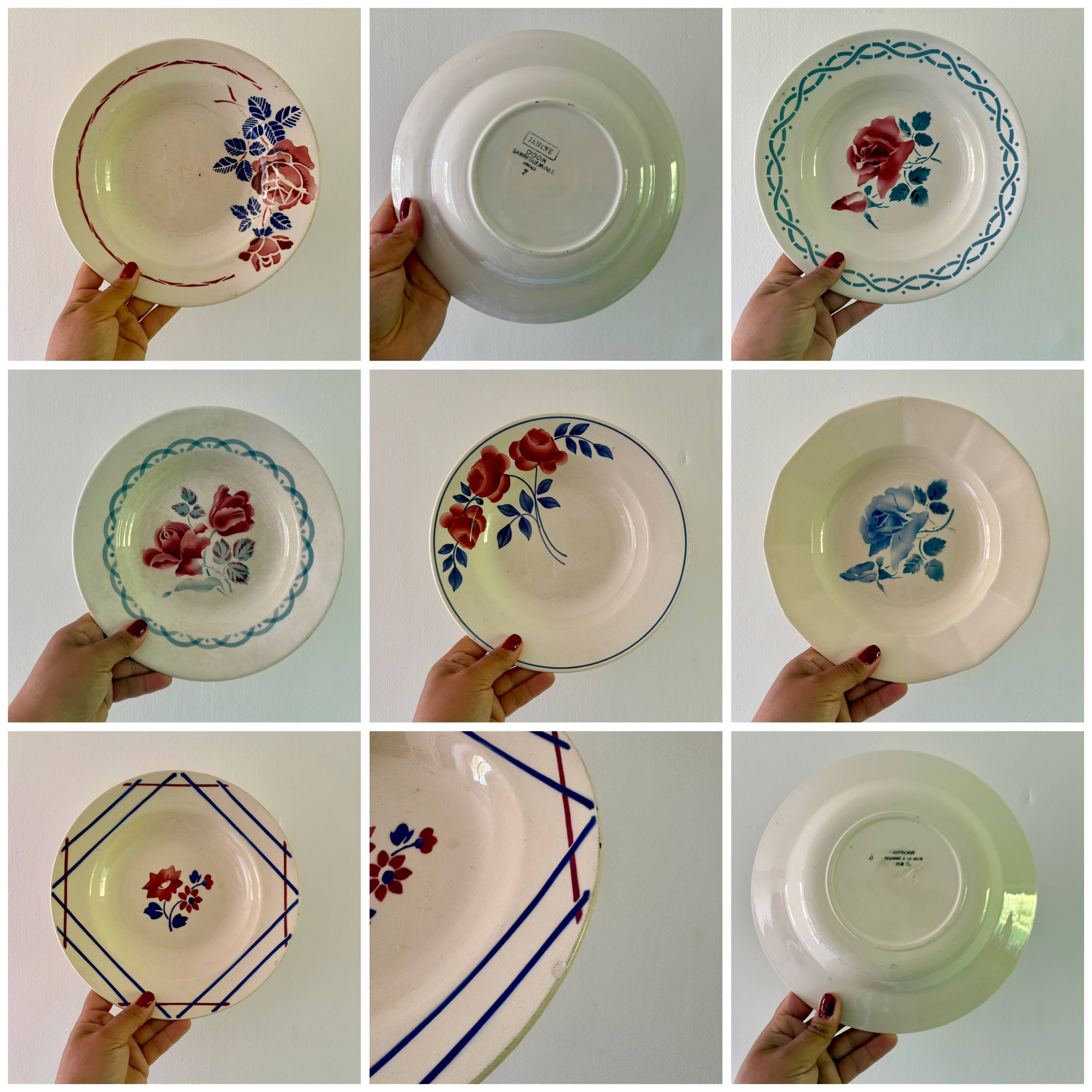 Set of 8 mismatched vintage soup plates