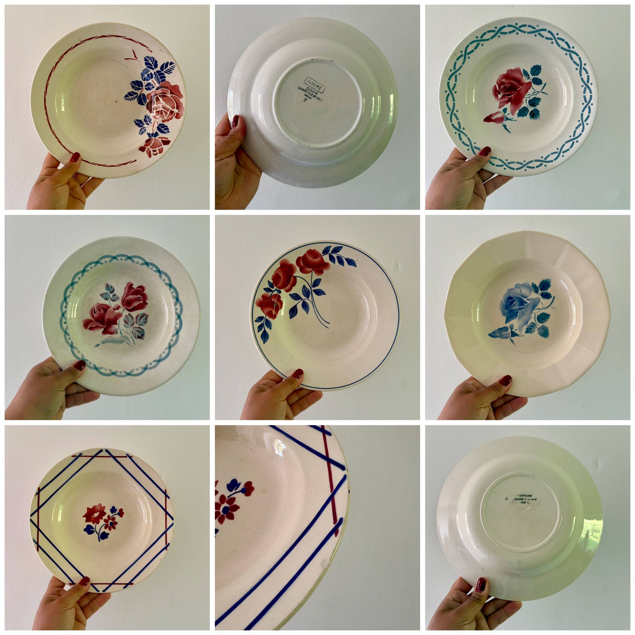 Lot de 8 assiettes creuses vintage dépareillées