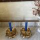 Lotus brass candlestick pair
