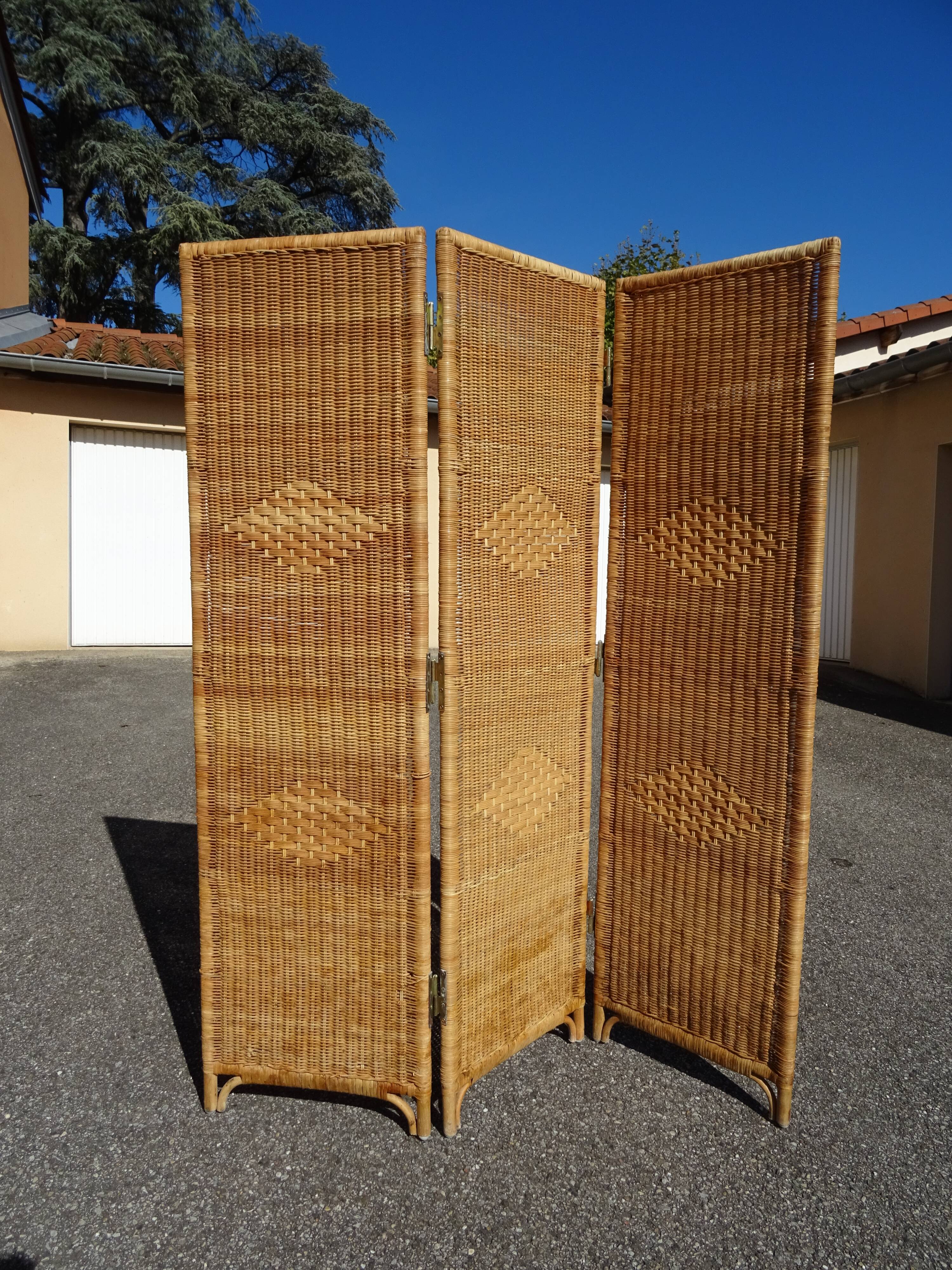 Vintage rattan and bamboo basketry screen