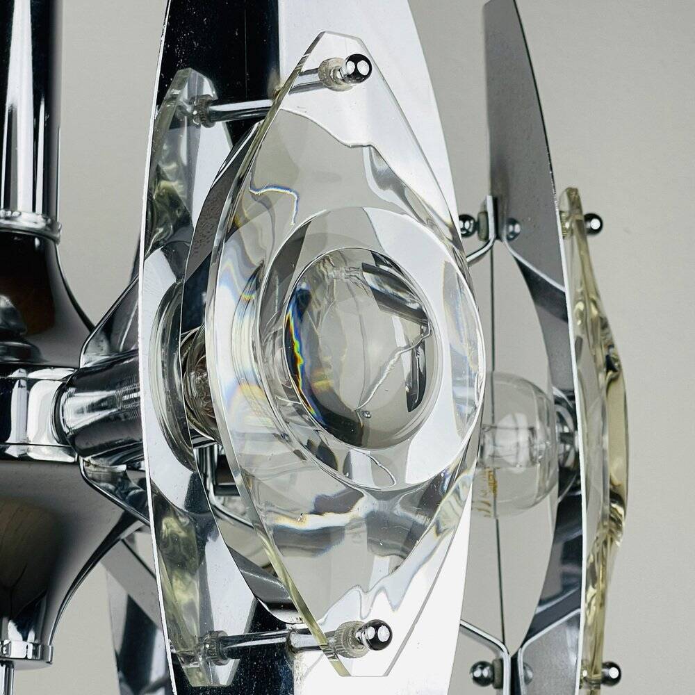 Chrome and glass lustre with lenses by Oscar Torlasco, Italy, 1960s.